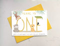 jungle themed 1st birthday card, personalised with name and who it's from.