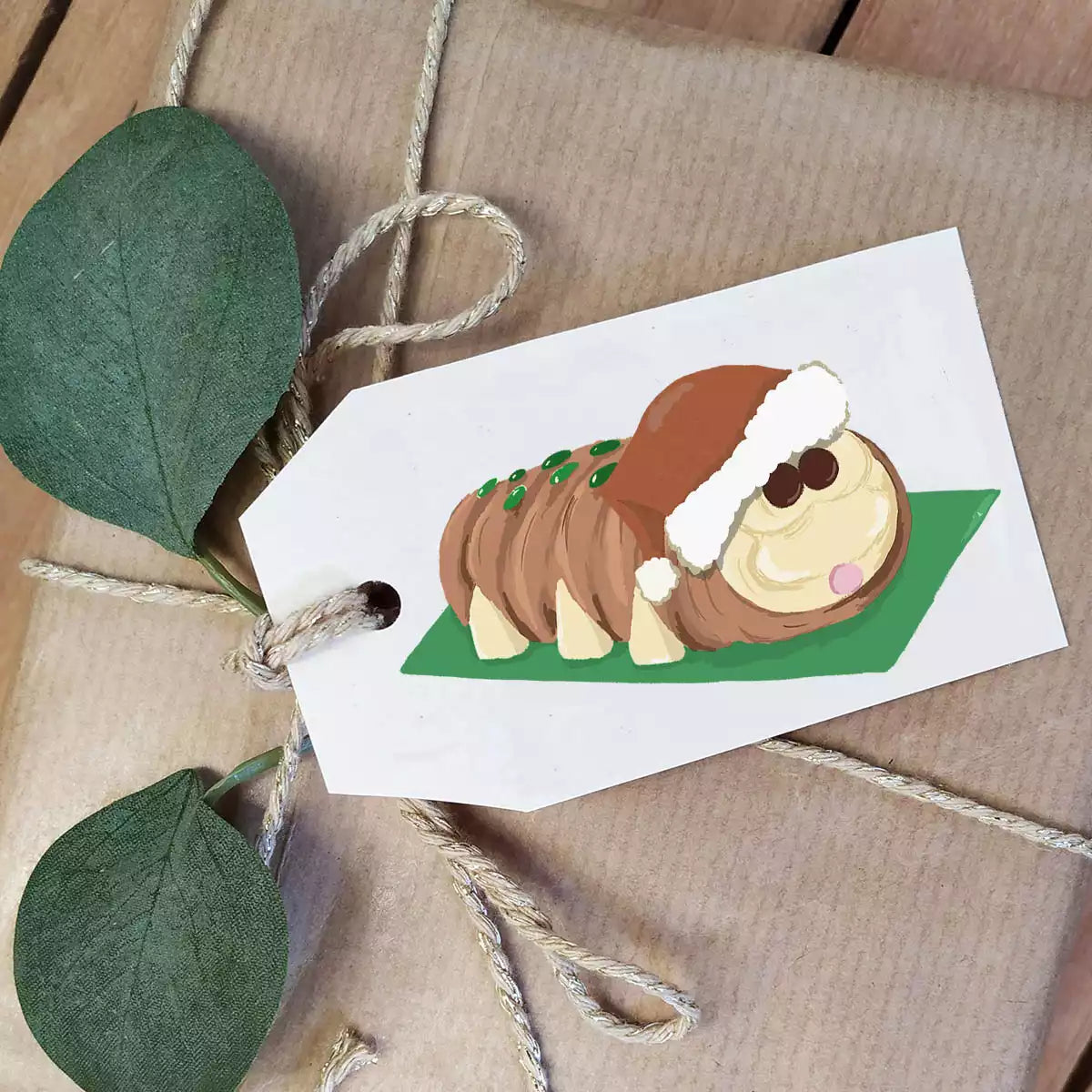 Caterpillar Cake Christmas Tags - Handmade Eco Kraft - Recycled