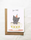 30th birthday card with cat in a teacup. Pun caption reads 'fur tea!'