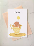 30th birthday card with rabbit in a teacup. Pun caption reads 'fur tea!'