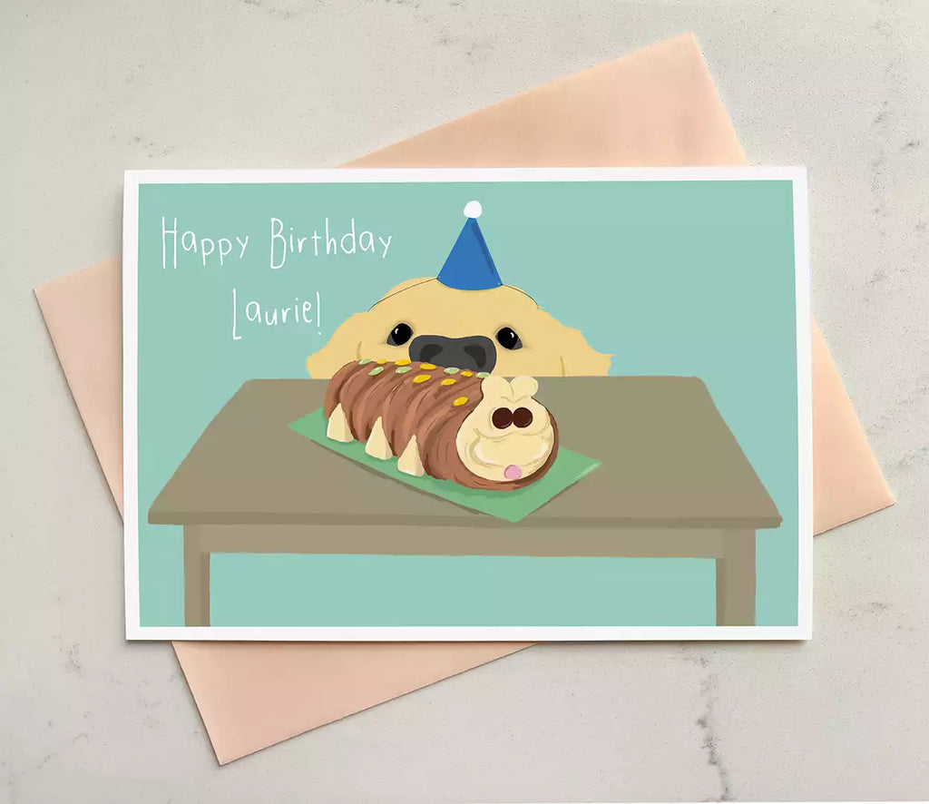 Dog and Caterpillar Cake Birthday Card - Recycled - Dog Mum