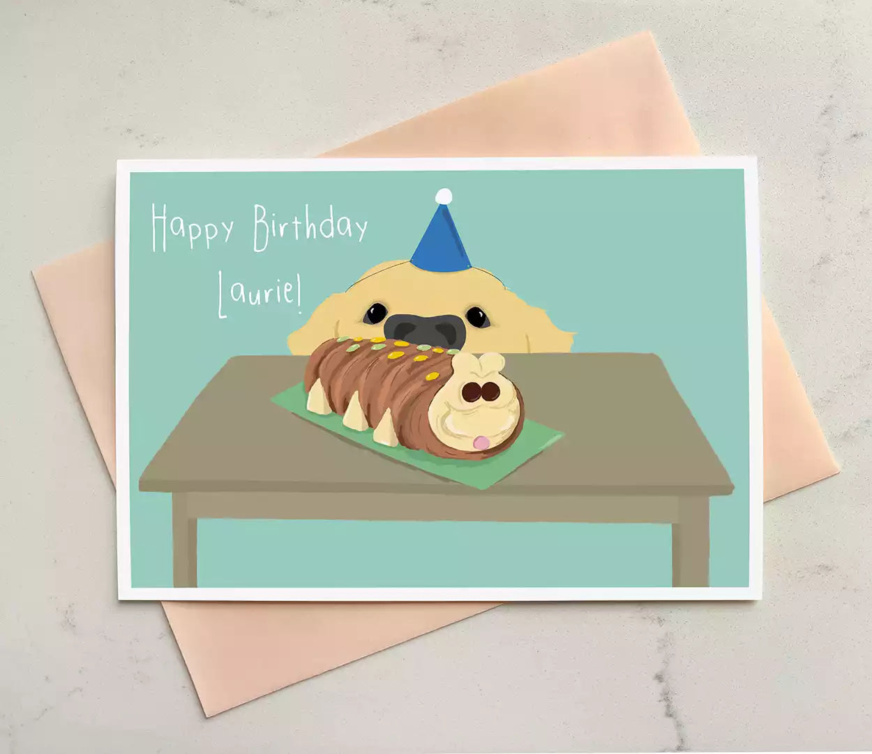 Dog and Caterpillar Cake Birthday Card - Recycled - Dog Mum