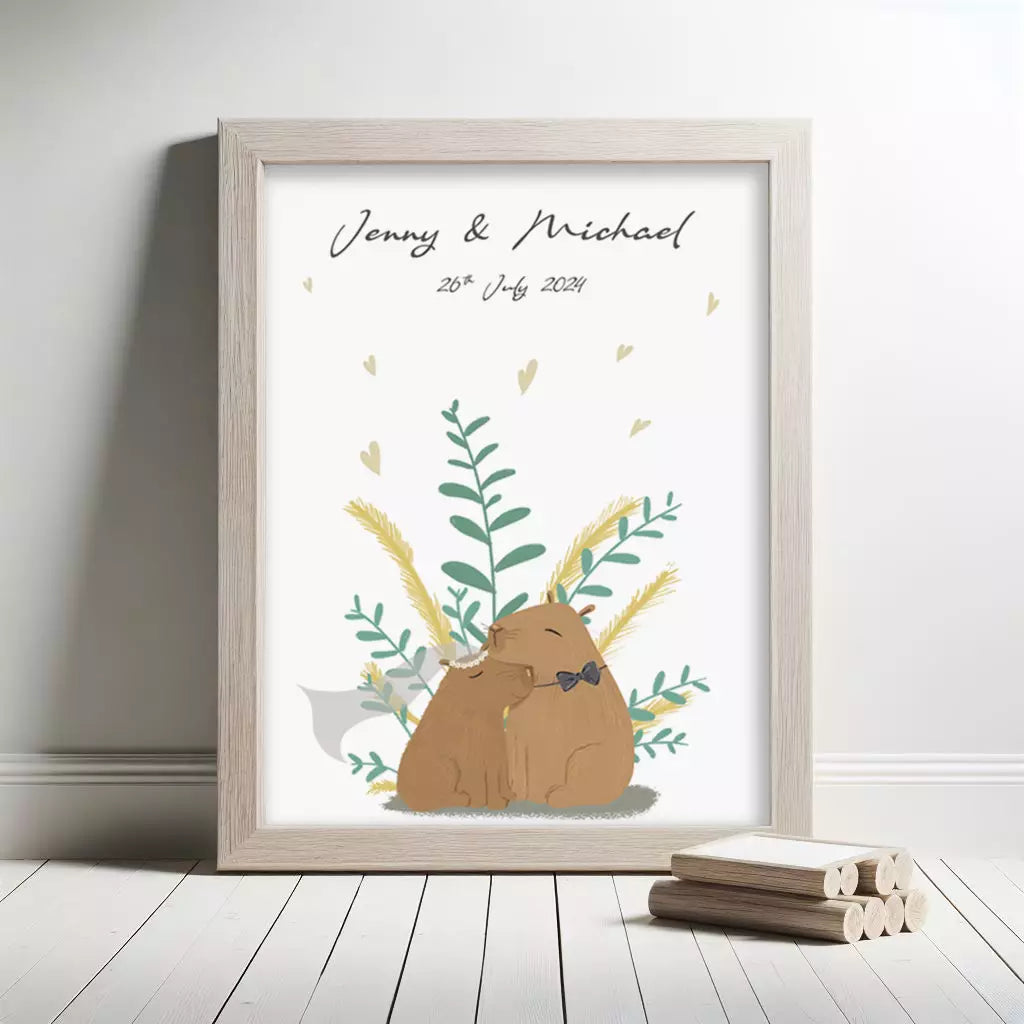 capybara couple wedding print personalised with names and dates