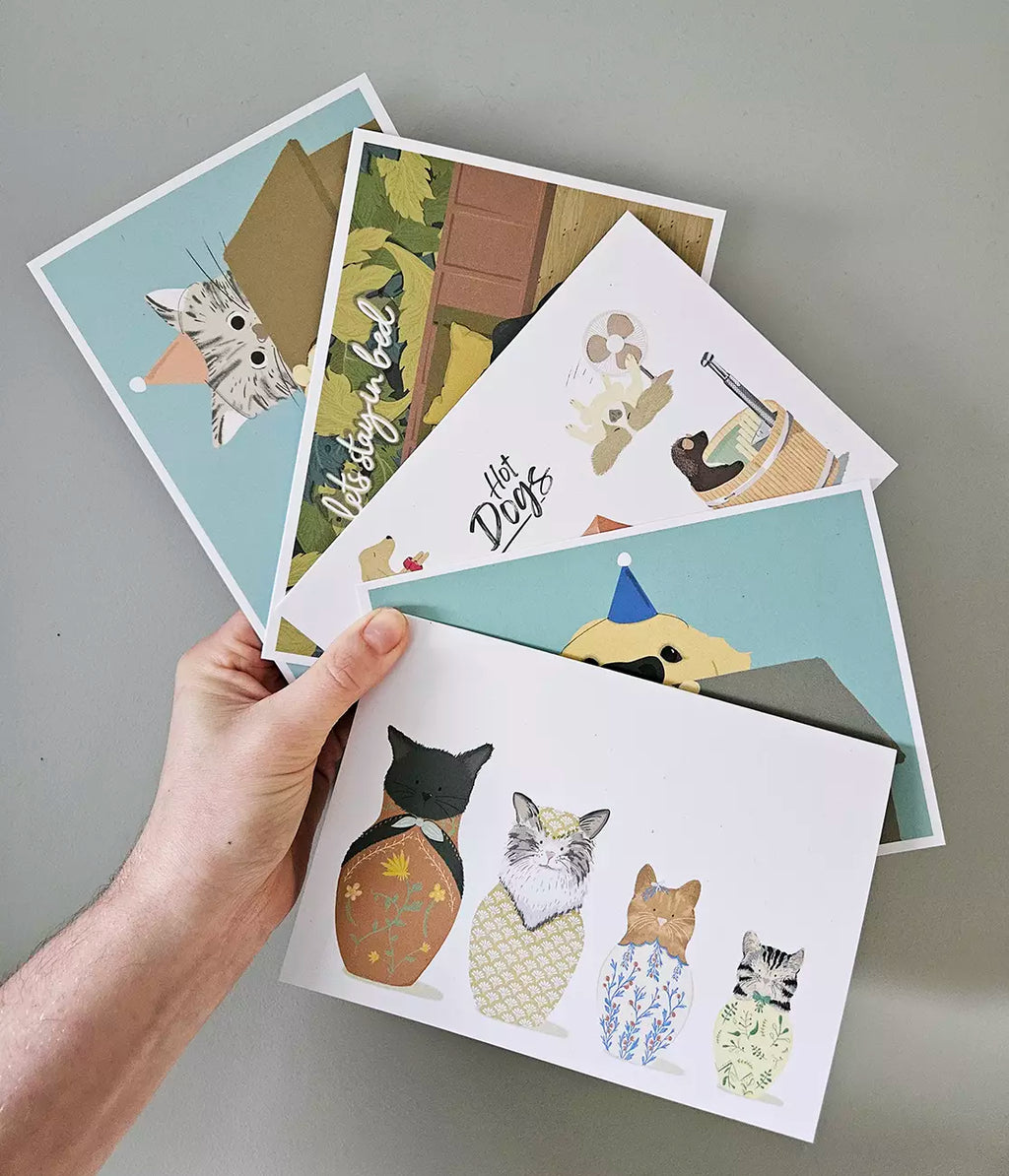 cat and dog mix of greeting cards