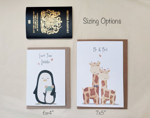 greeting card size options available for reference