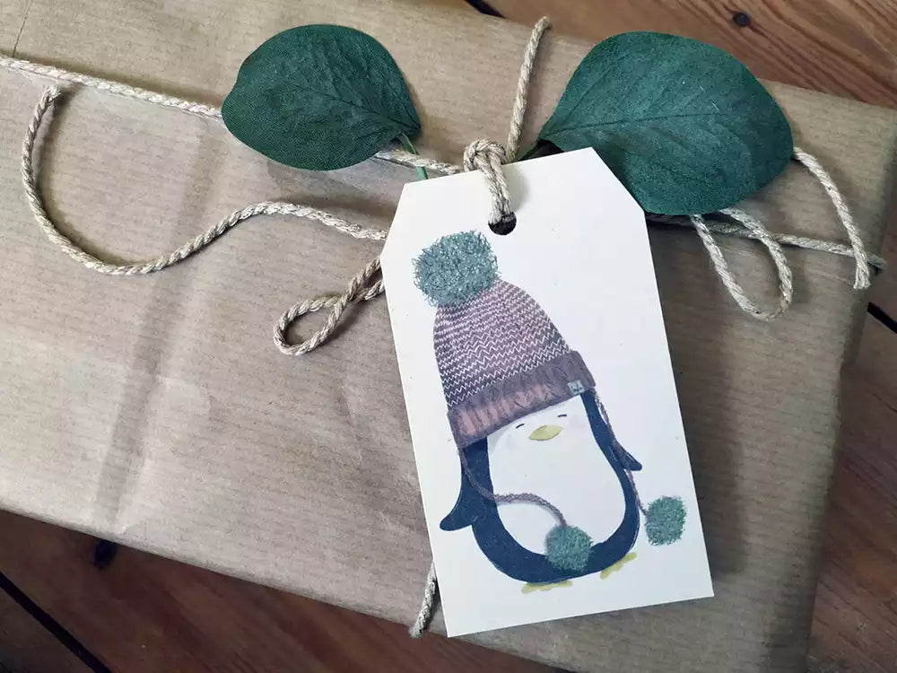Handmade Penguin Christmas Gift Tags – Recycled Kraft Card