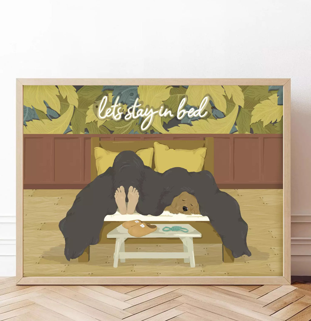 Custom 'Let's Stay In Bed' Print - Personalised Pet Portrait - Bedroom Art