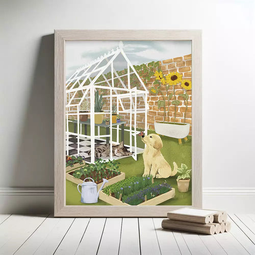Custom Cat and Dog Garden Print - Vegetables and Herbs - Greenhouse