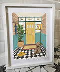 Custom Tabby Cat Entrance Hallway Print - Period Home - Art Deco - Chequerboard Tiles