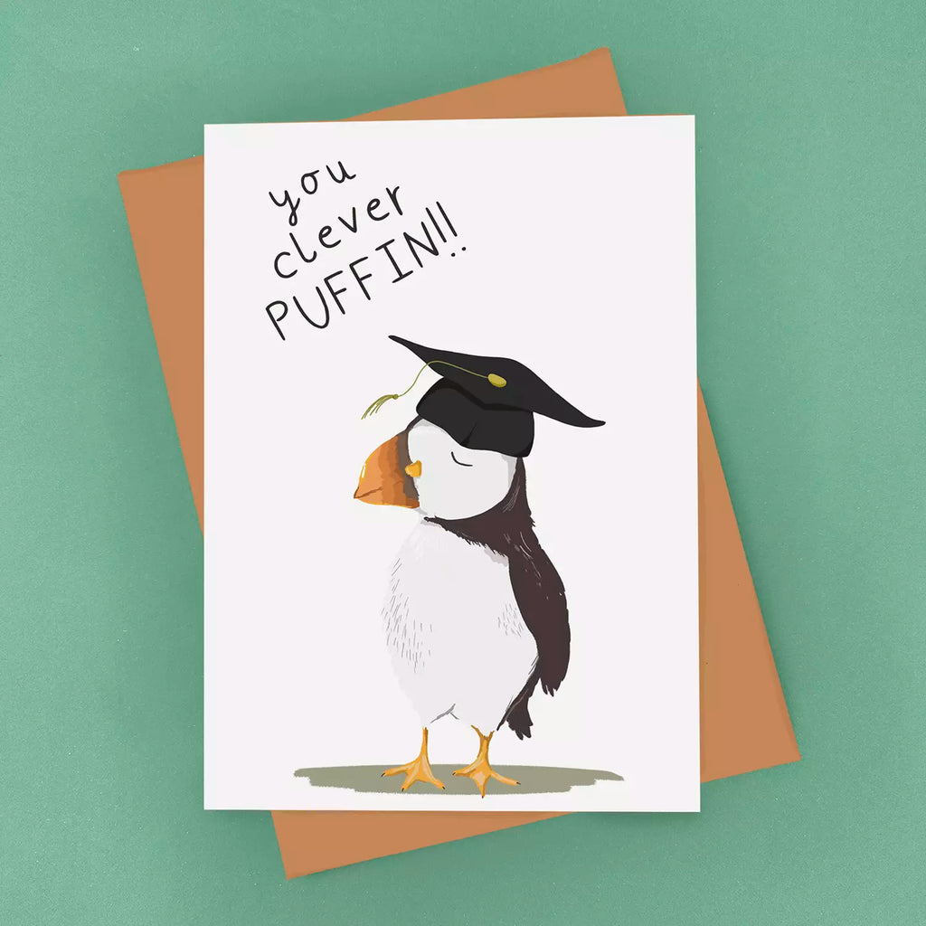 Puffin Graduation Exam Results Card - Congratulations You Clever Puffin - Eco Recycled