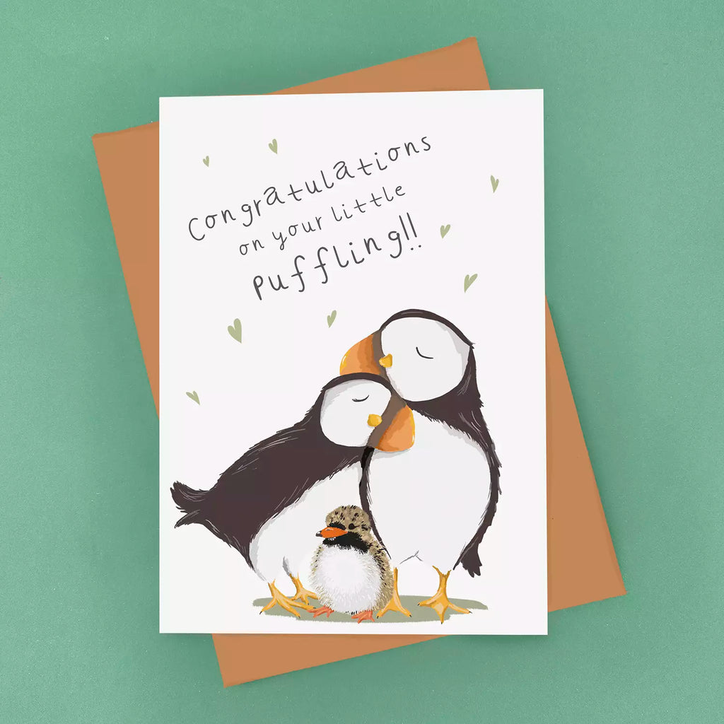 Puffin New Baby Card - Congratulations On Your Little Puffling - Eco Recycled