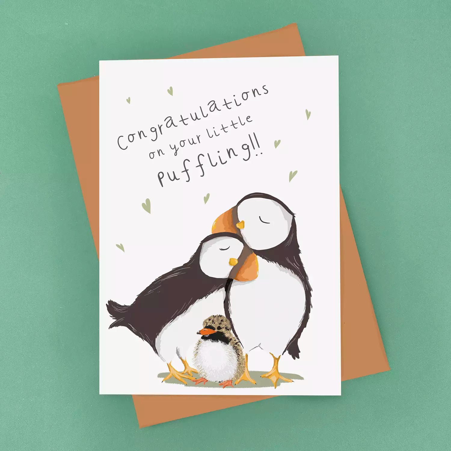 Puffin New Baby Card - Congratulations On Your Little Puffling - Eco Recycled