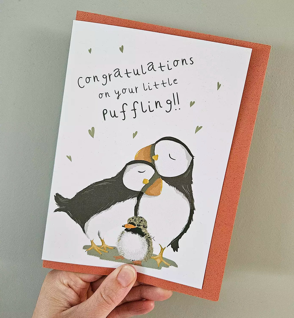 Puffin New Baby Card - Congratulations On Your Little Puffling - Eco Recycled