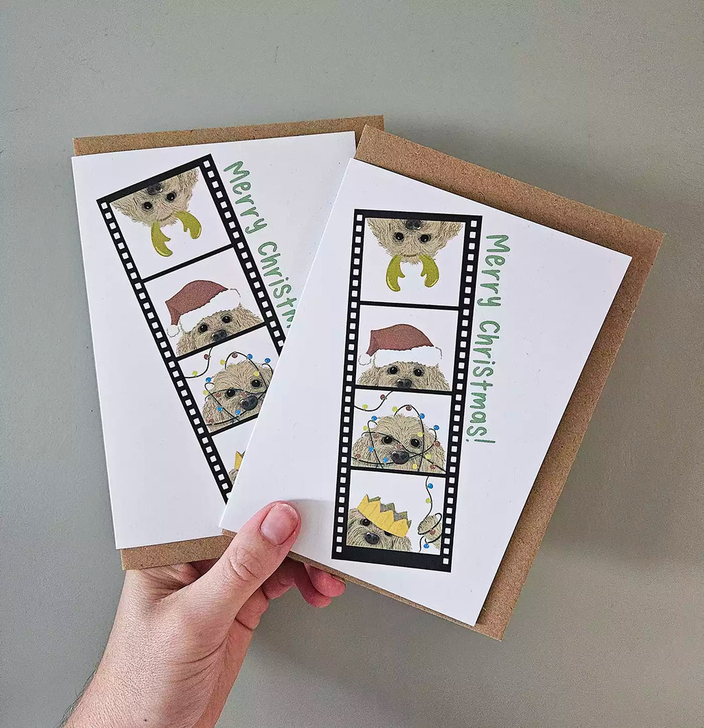 Funny Dog Christmas Card - Photo Booth Selfie Strip - Eco Recycled - Cockerpoo - Doodle