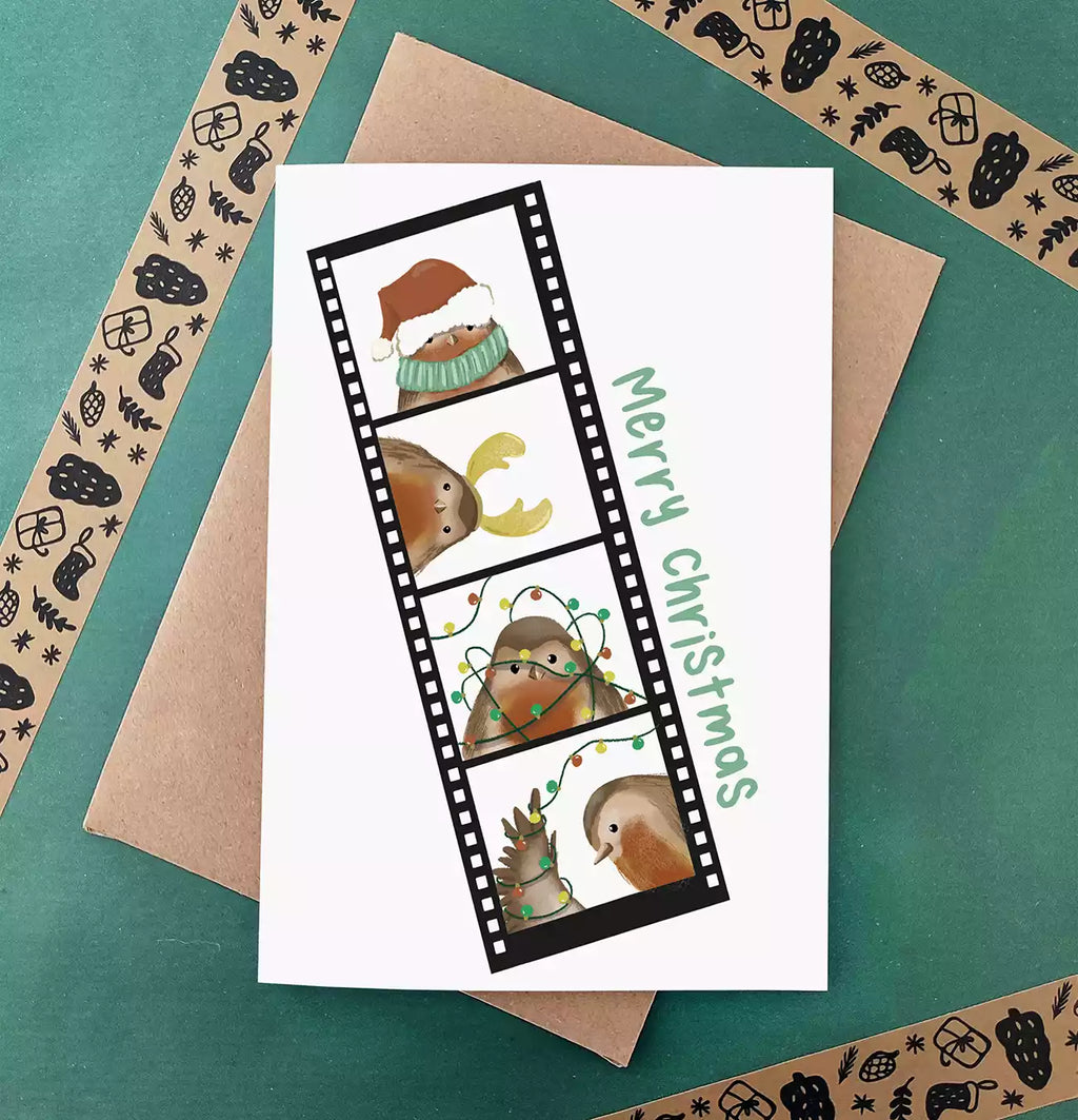 Robin Christmas Card - Funny Photo Booth Strip - Eco Recycled - Selfie