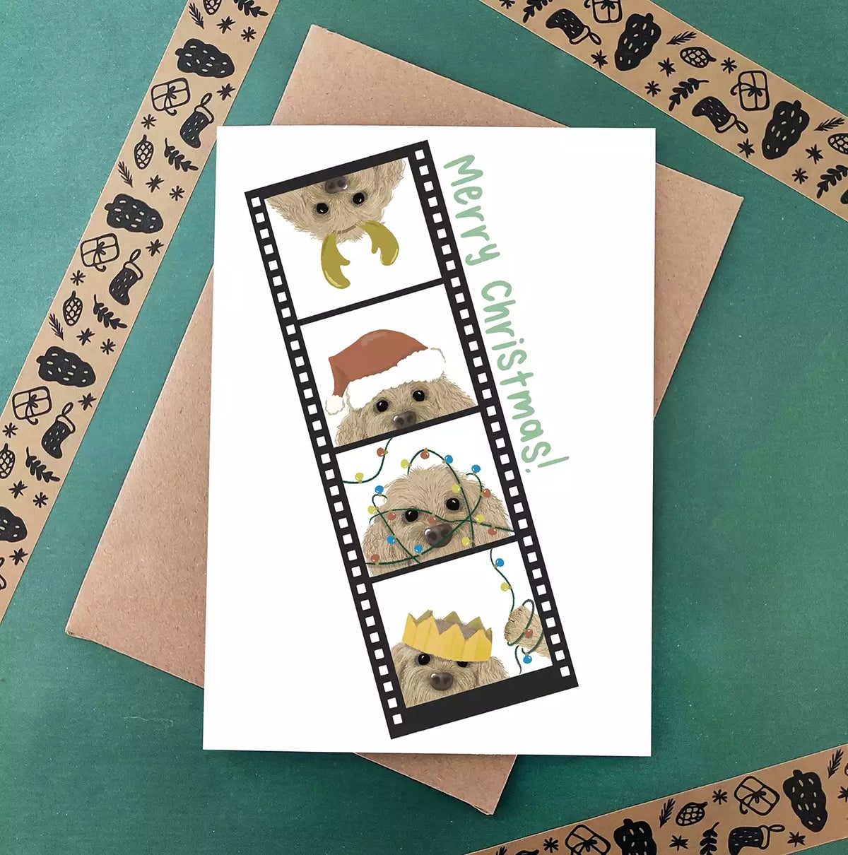 Funny Dog Christmas Card - Photo Booth Selfie Strip - Eco Recycled - Cockerpoo - Doodle