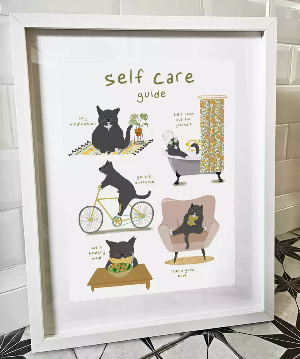 Custom Cat Self Care Guide Print - Pet Portrait - Welling Art