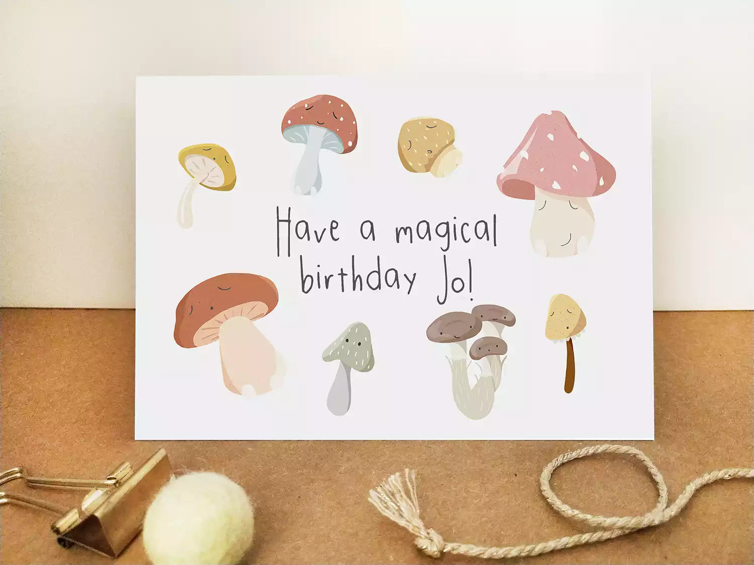personalised birthday card with funny mushroom characters