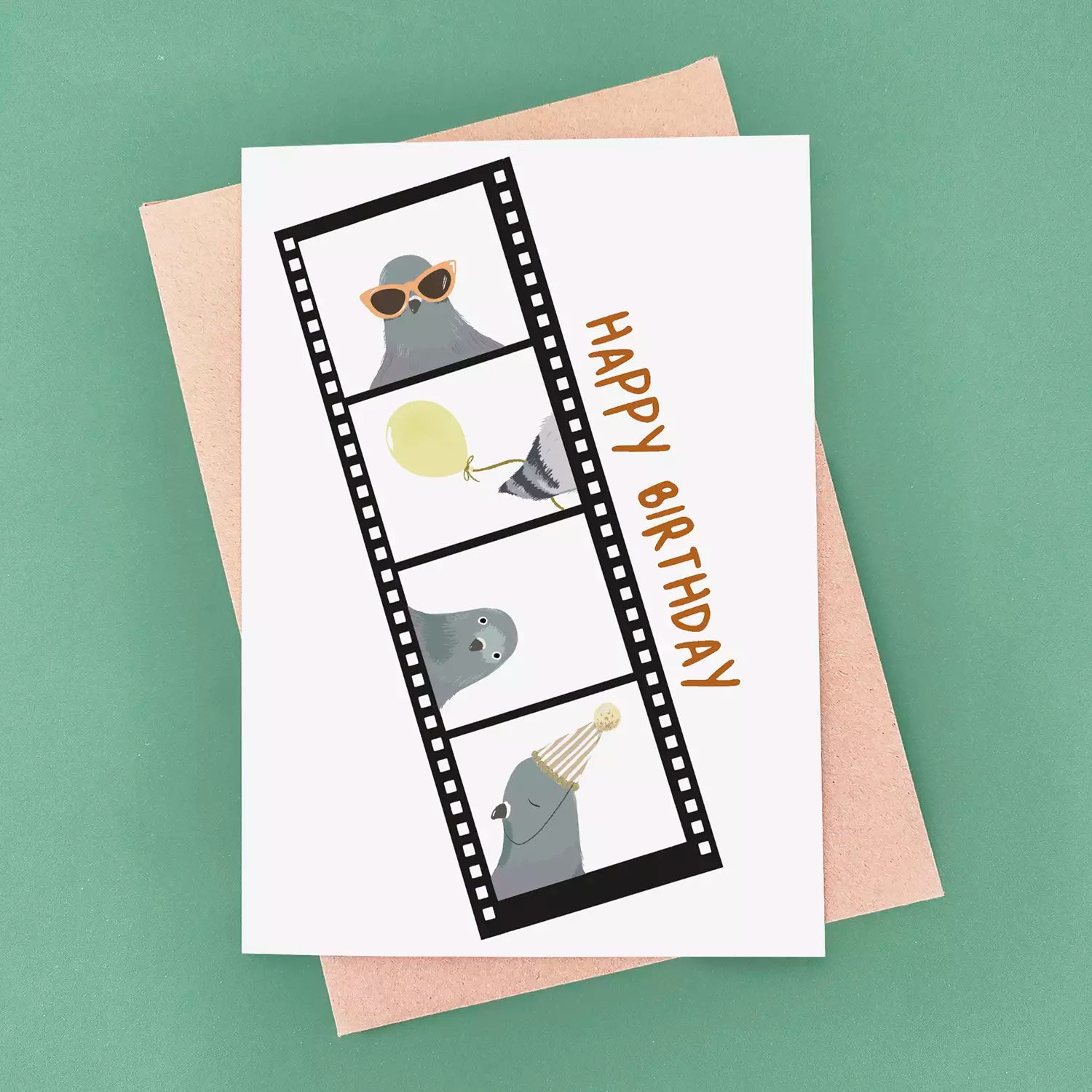 Photo Booth Strip Pigeon Birthday Card - Funny Bird Selfie