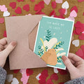capybaras hugging love card, text 'you make me so capy'