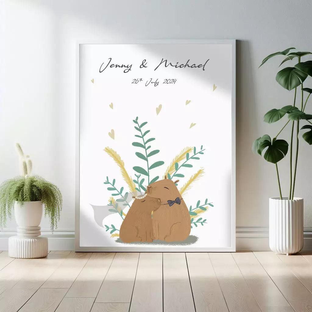 capybara couple wedding print personalised with names and dates