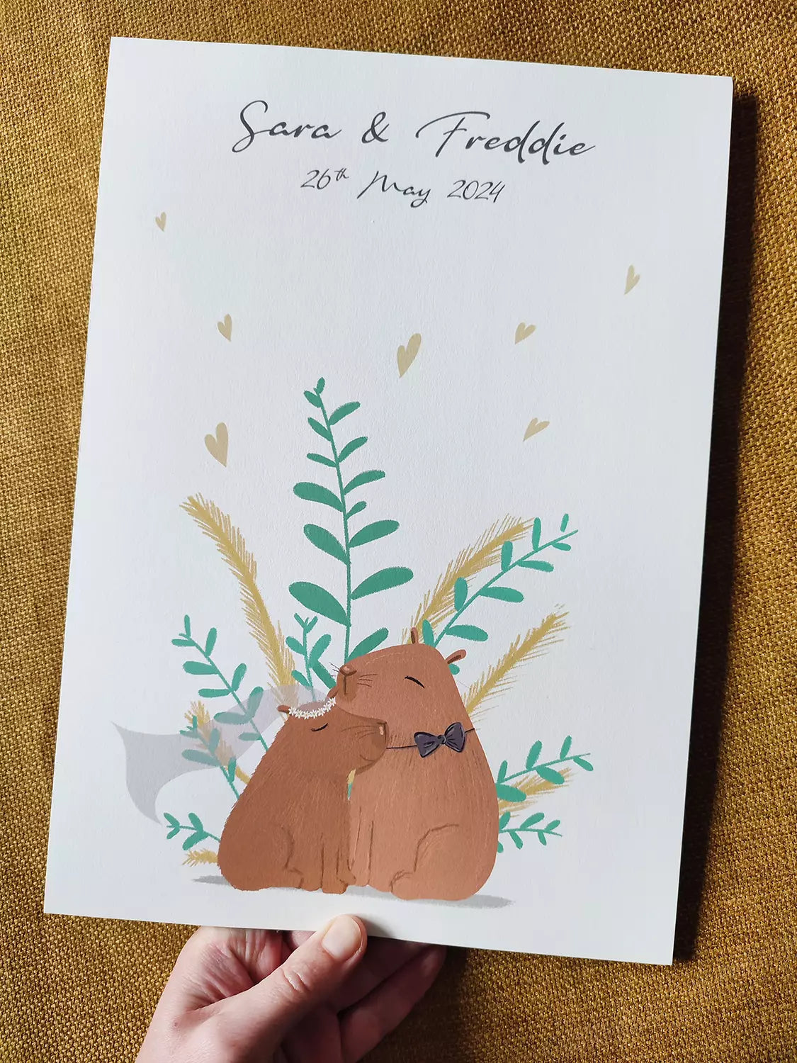 capybara couple wedding print personalised with names and dates