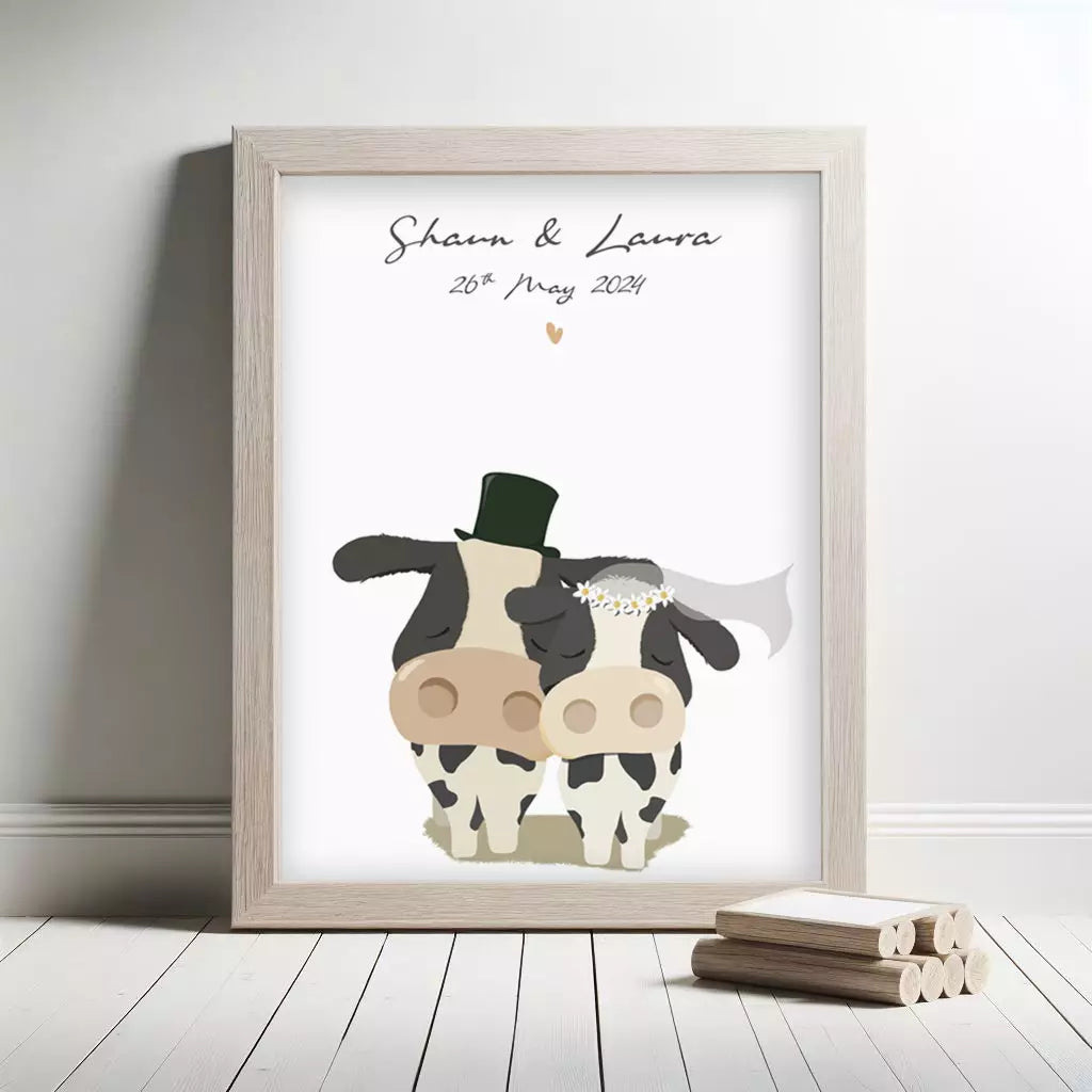 personalised funny cow couple print with any wording