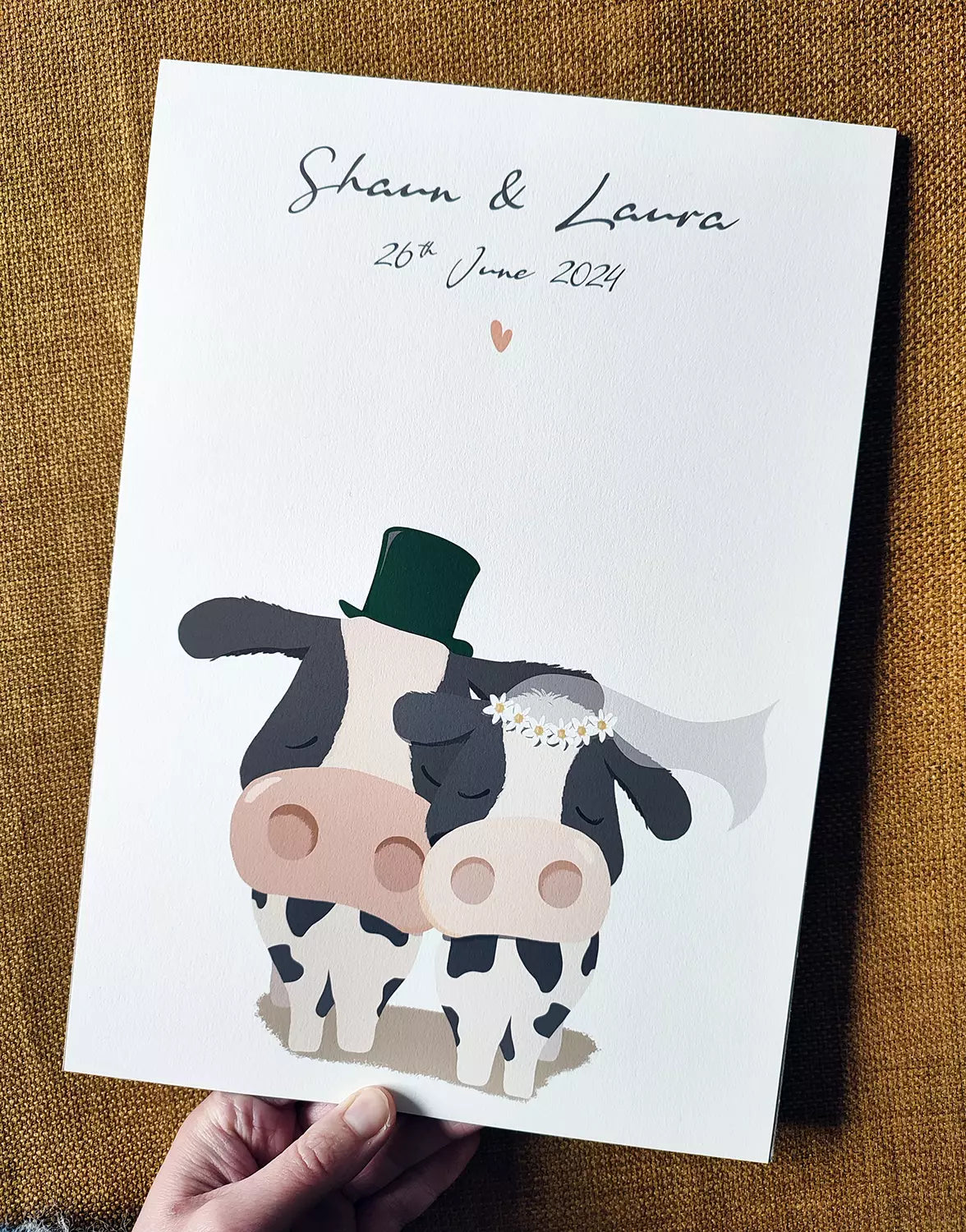 personalised funny cow couple print with any wording