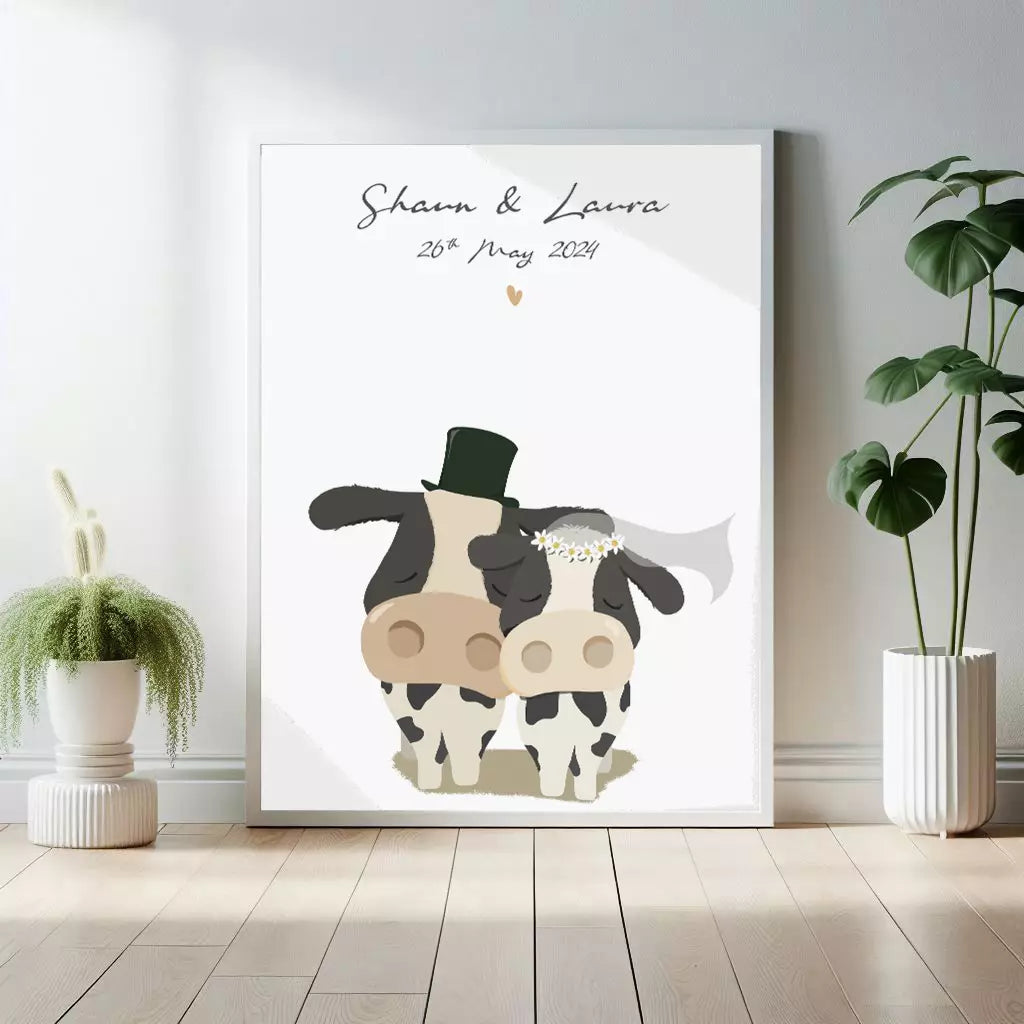 personalised funny cow couple print with any wording
