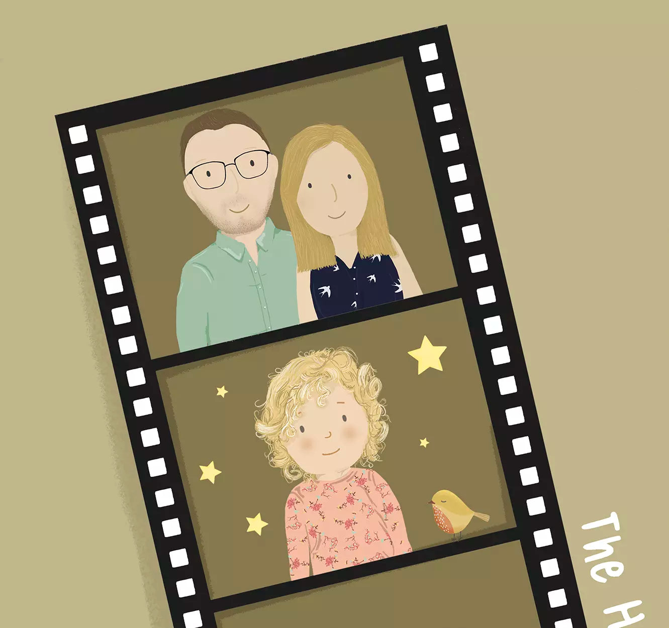 Photo Booth 'negative' style Strip, featuring four custom images of your family