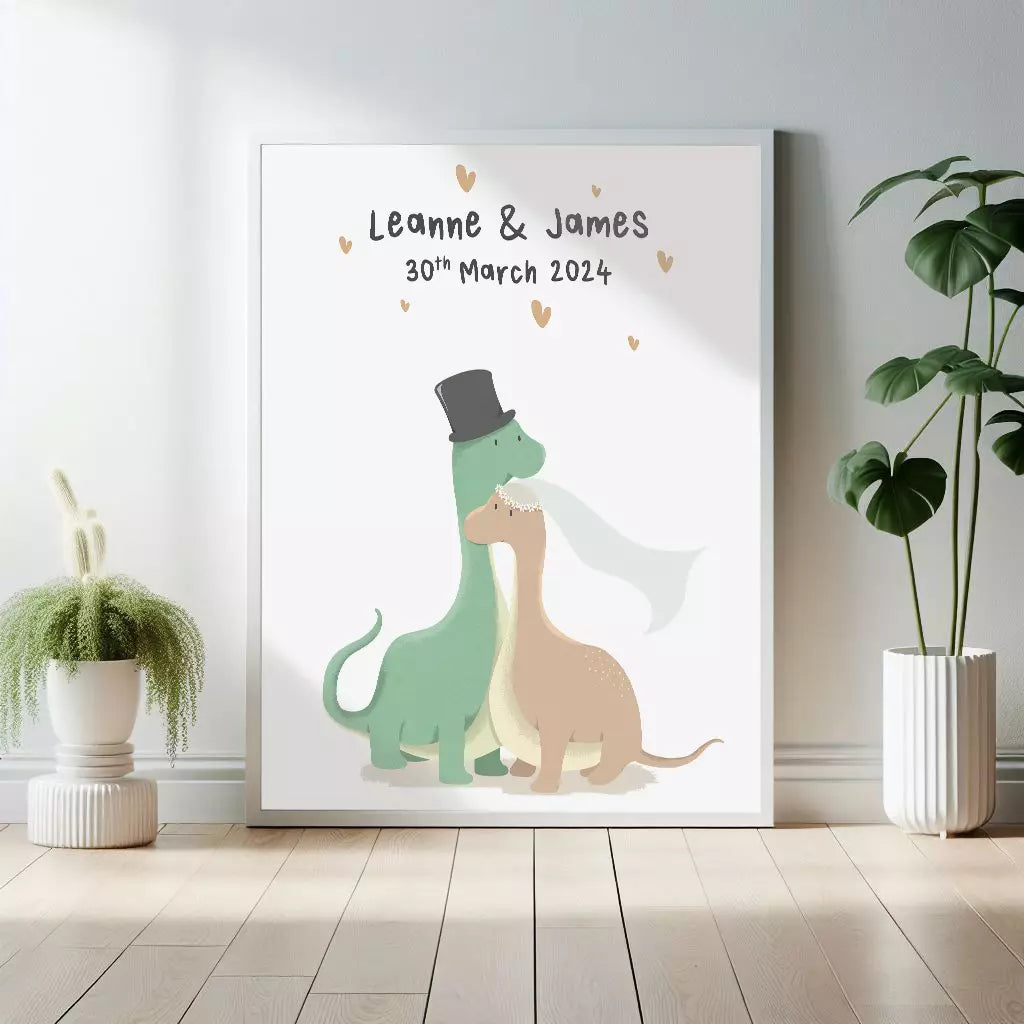 cute personalised dinosaur couple print with any text 