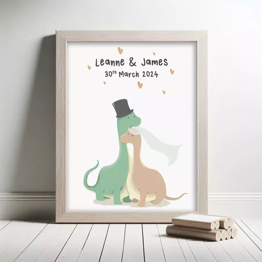 cute personalised dinosaur couple print with any text 