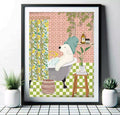 dog in the bath print with patterned background