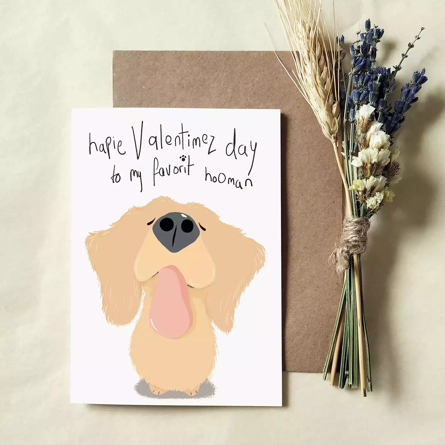 valentines day card from the dog with handwritten message and funny golden retriever