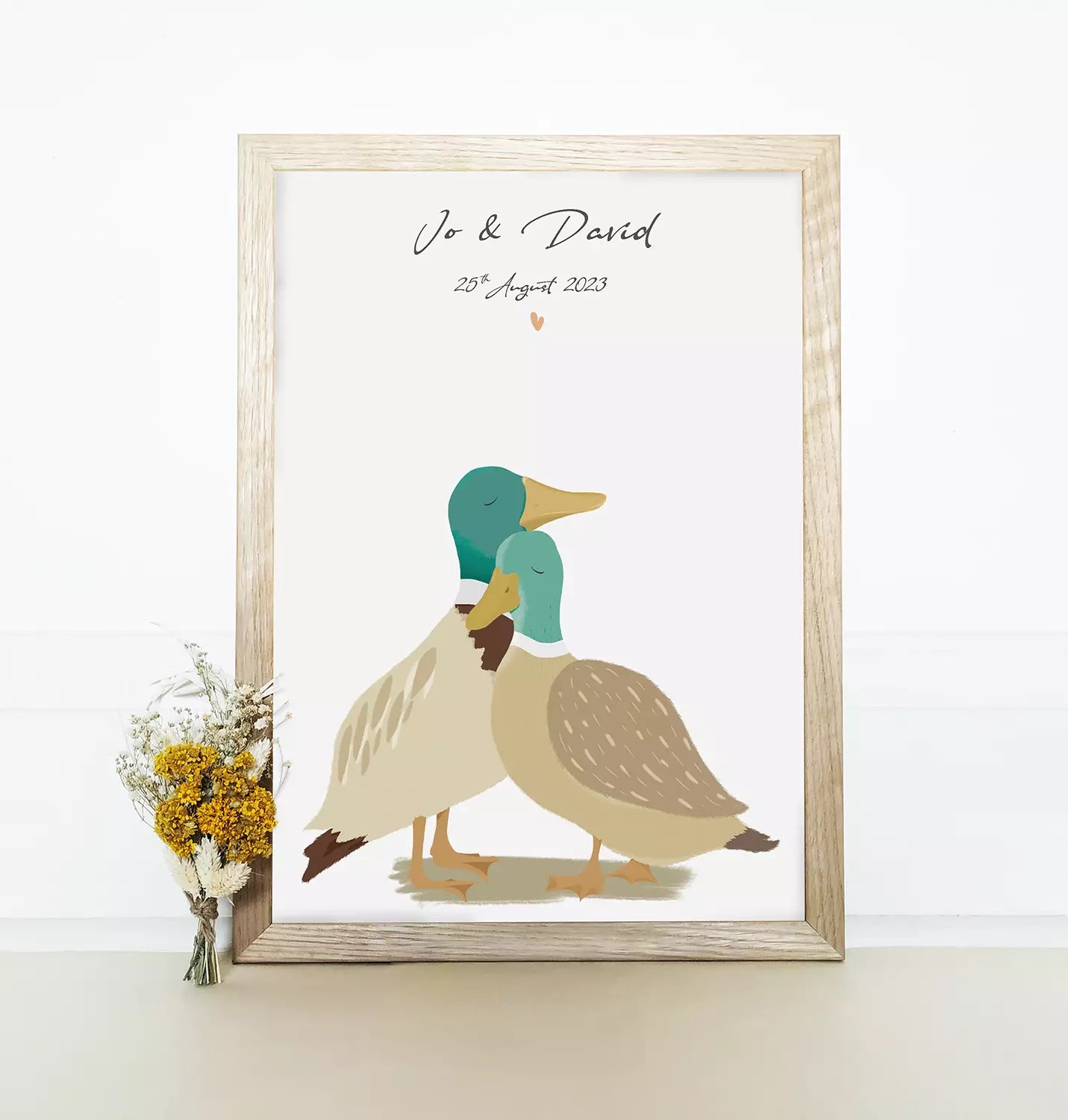 ducks couple wedding print personalised with names and dates