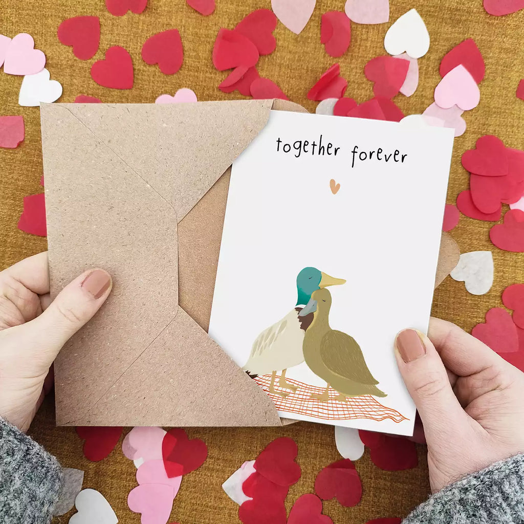 personalised duck couple card with text 'together forever'
