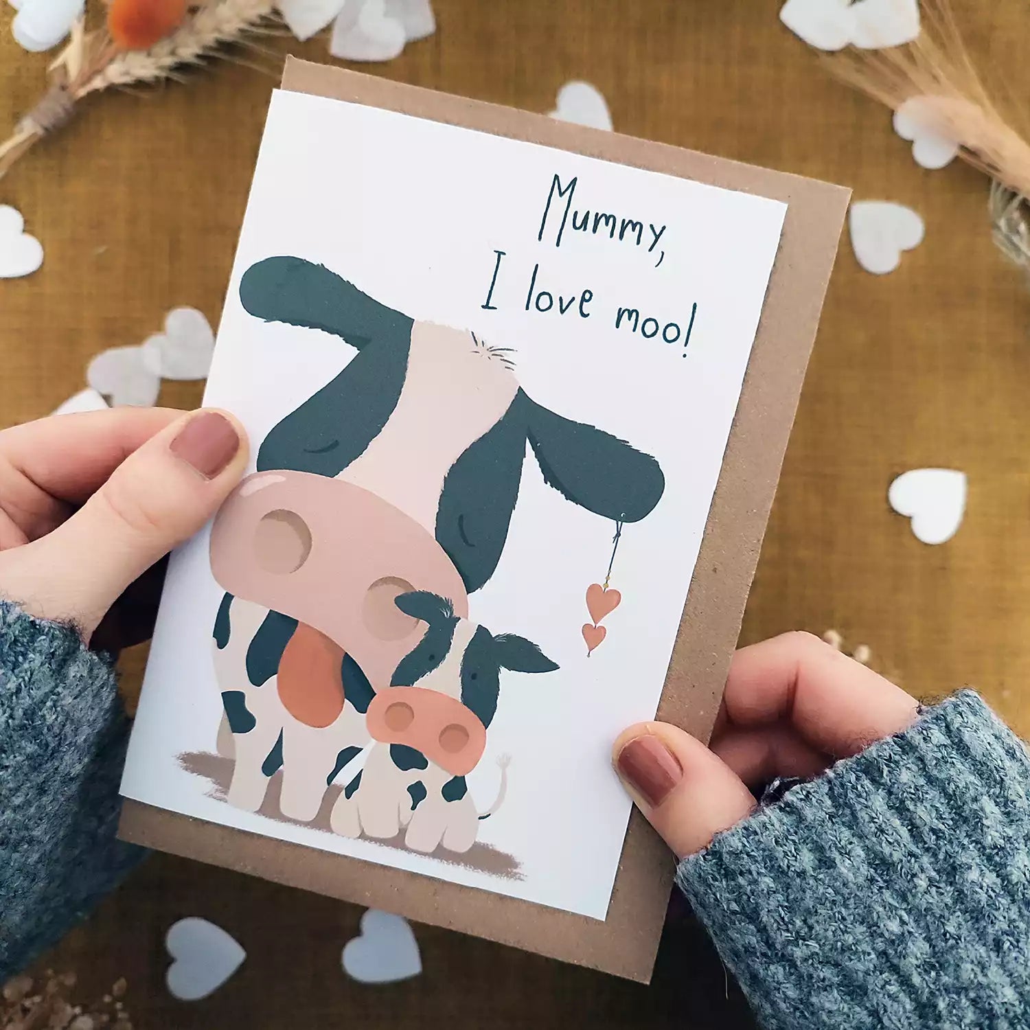 Cow Mother's Day Card - Mummy I Love Moo - Mum and Baby