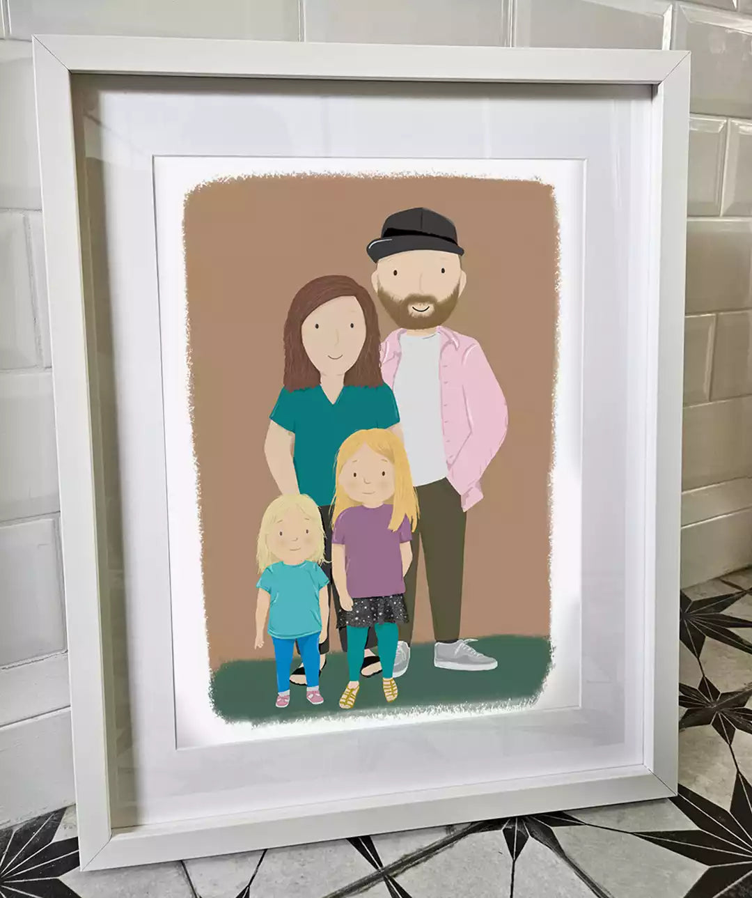 custom family portrait with couple and two children