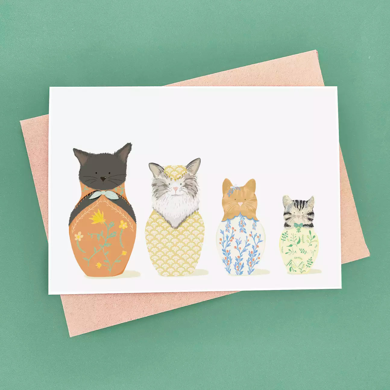 funny Russian nesting dolls as a stack of colourful cats, each with its own personality!