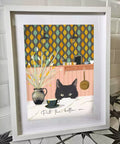 kitchen print with cat and text 'put the kettle on'