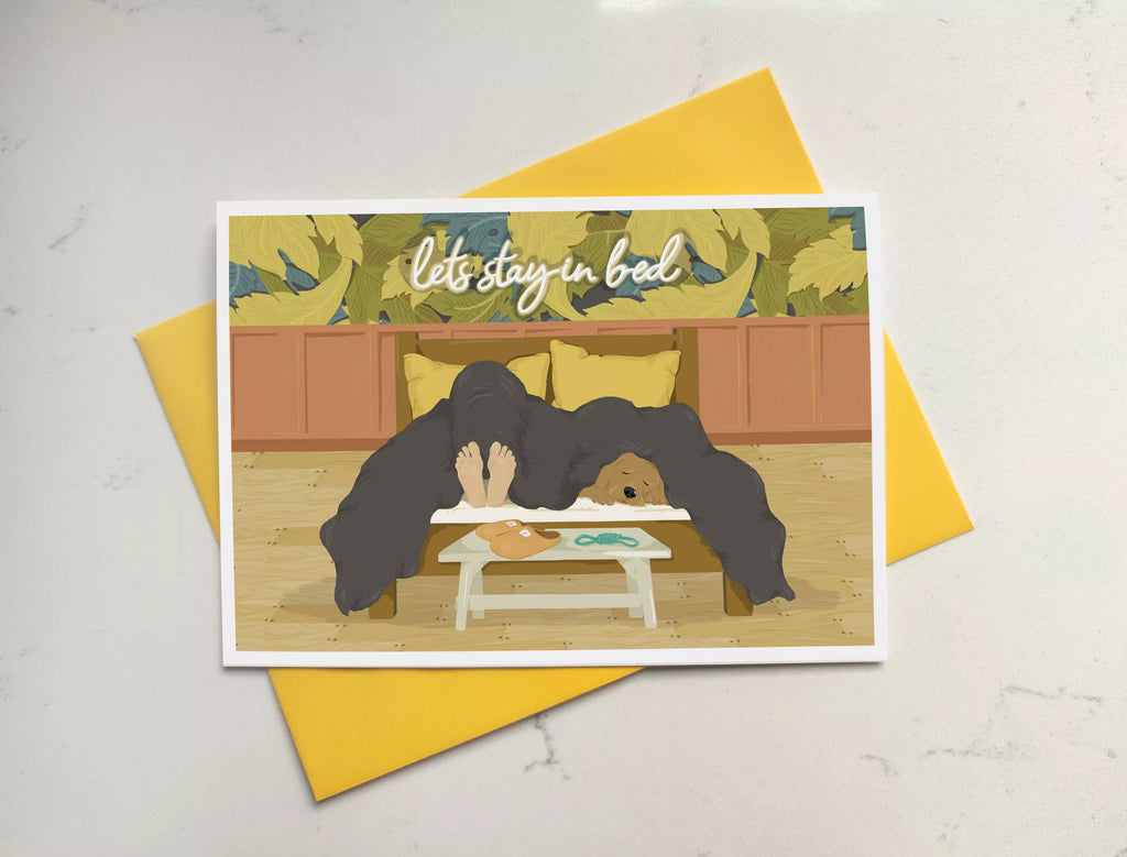 greeting card with sleeping dog and owner