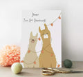 card featuring two llamas and heart bunting, pun 'you are llamazing.'