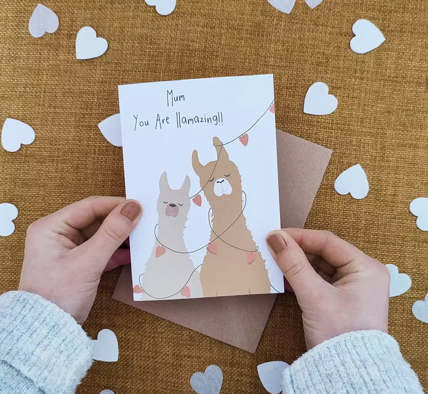 mother's day card with two llamas. Text reads 'mum you are llamazing'