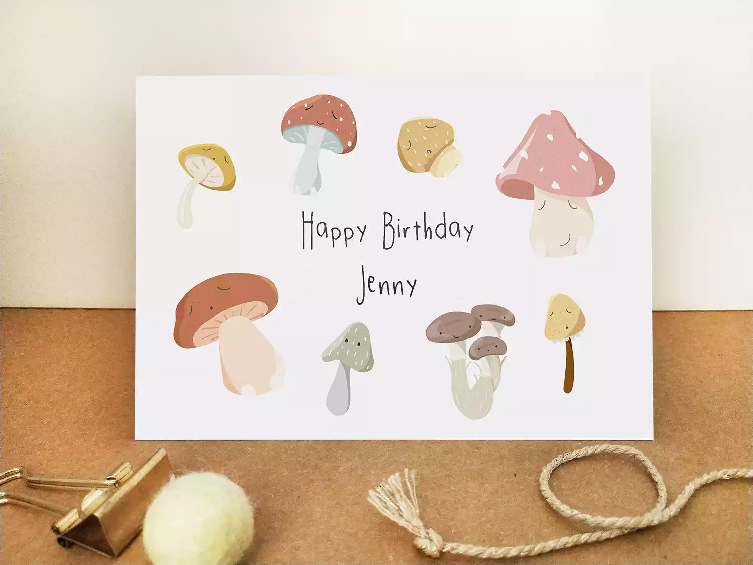 Personalised Mushroom Birthday Card - Illustrated Vegan Card