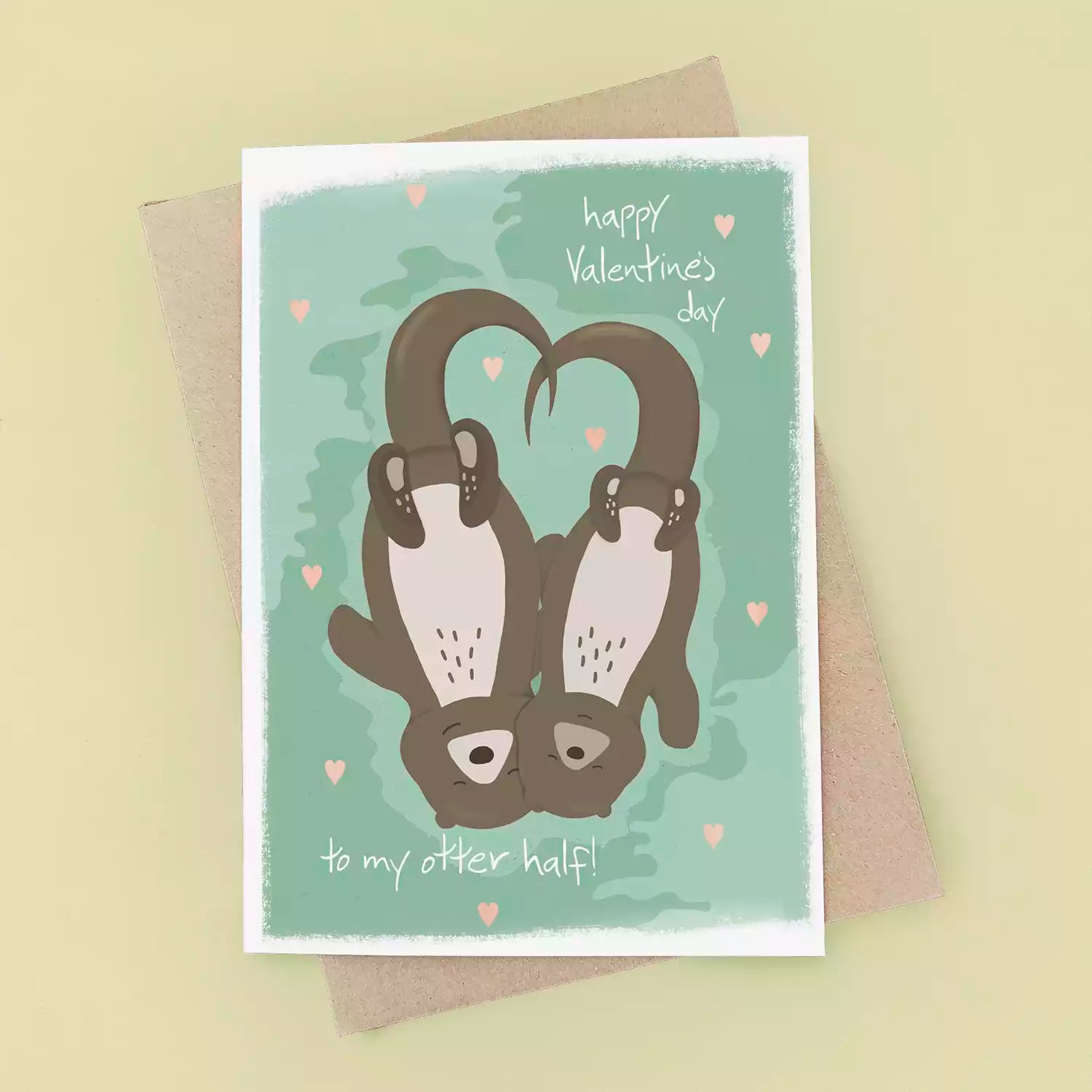 otter valentines day card with otter couple and pun 'to my otter half'