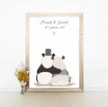 panda couple wedding print personalised with names and dates
