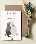 Wedding card with two cats and text 'Mr and Mrs!' Personalised with couple's names.