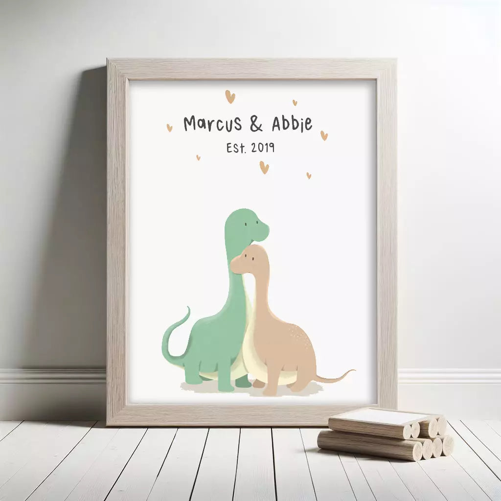 cute personalised dinosaur couple print with any text 