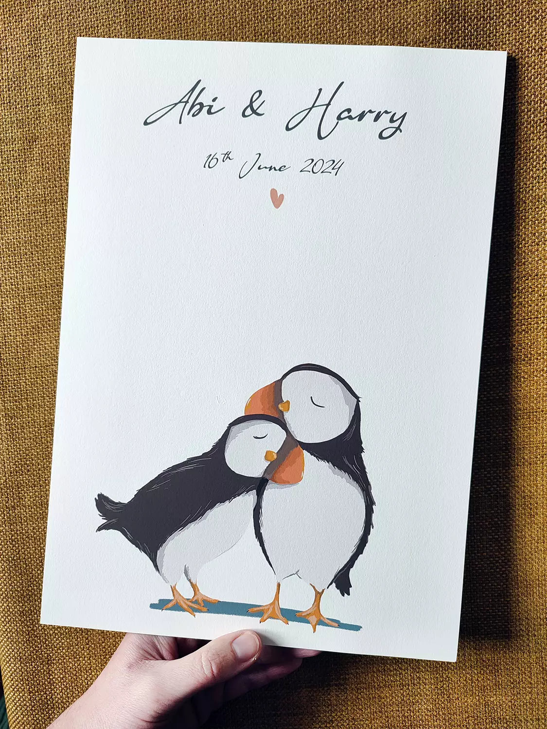 personalised puffin couple print with any text