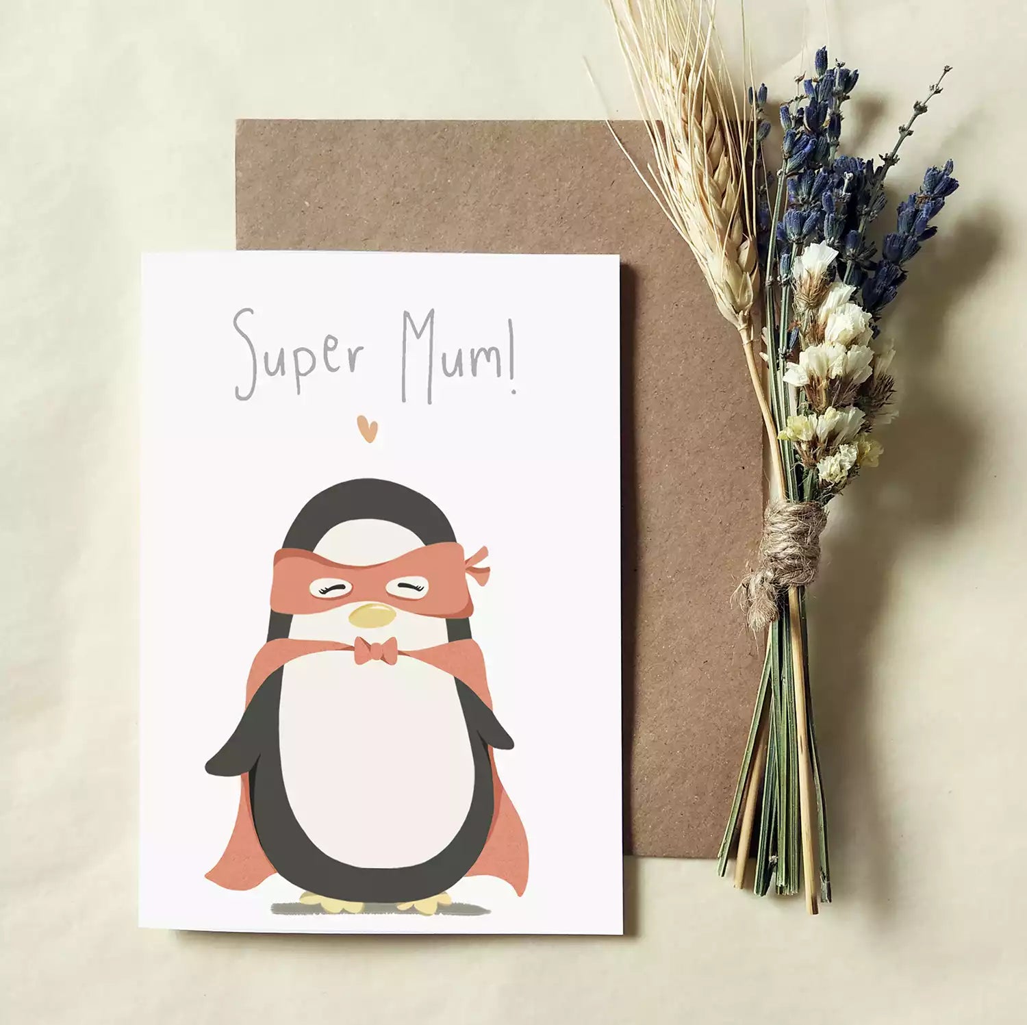 penguin mum wearing with red cape. Text reads 'Super Mum!'